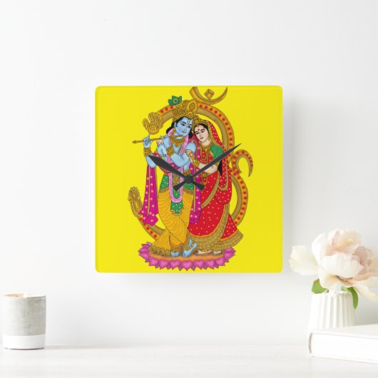 Radha Krishna Wall Clock Quadratische Wanduhr (Zuhause)