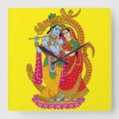 Radha Krishna Wall Clock Quadratische Wanduhr (Vorderseite)