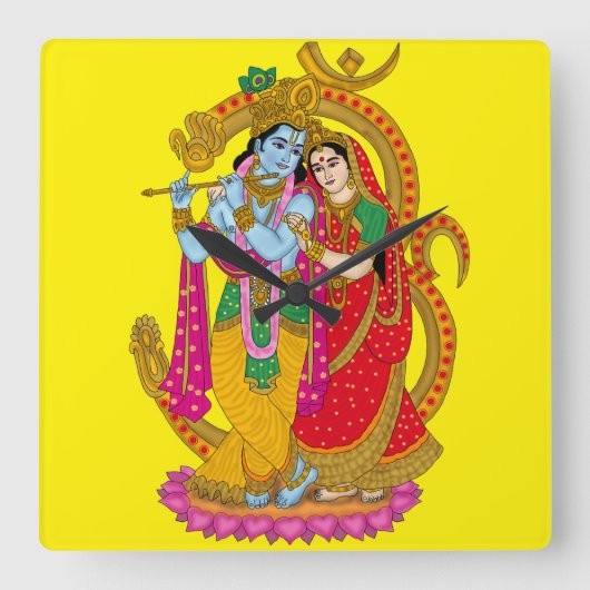Radha Krishna Wall Clock Quadratische Wanduhr (Vorderseite)