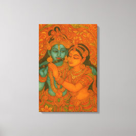 Radha Krishna Wandmalerei aus Kerala Leinwanddruck