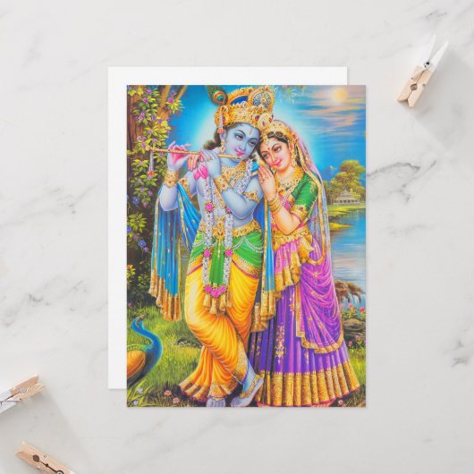 Radha Krishna with Flute Hare Krishna Karte (Vorderseite/Rückseite Beispiel)