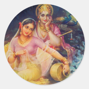 Radha und Krishna-Aufkleber Runder Aufkleber