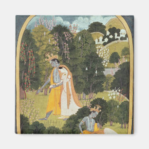 Radha und Krishna, die in eine Waldung gehen Magnet