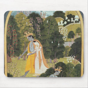 Radha und Krishna, die in eine Waldung gehen Mousepad
