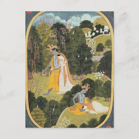Radha und Krishna, die in eine Waldung gehen Postkarte (Vorderseite)