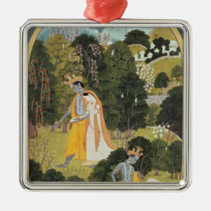 Radha und Krishna, die in eine Waldung gehen Silbernes Ornament