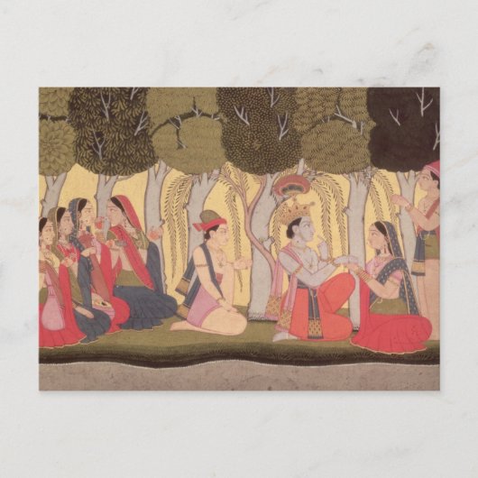 Radha und Krishna gesetzt in einer Waldung, Kulu Postkarte (Vorderseite)