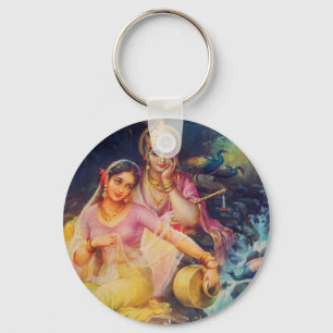 Radha und Krishna Knopf Schlüsselanhänger