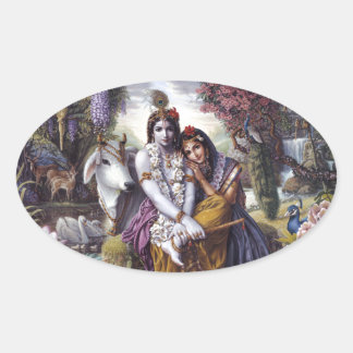 Radha und Krishna Ovaler Aufkleber