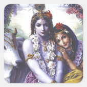 Radha und Krishna Quadratischer Aufkleber (Vorderseite)