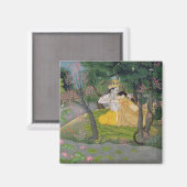 Radha und Krishna umarmen in einem blühenden Hain Magnet (Vorderseite/Rückseite)