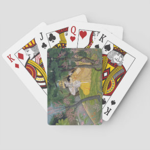 Radha und Krishna umarmen in einem blühenden Hain Spielkarten