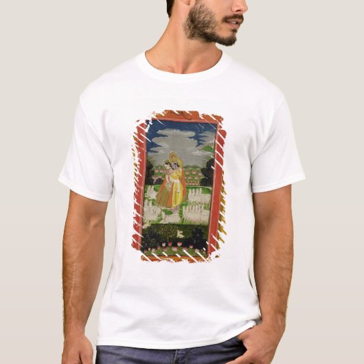 Radha und Krishna Umarmung in einem idealisierten T-Shirt (Vorderseite)