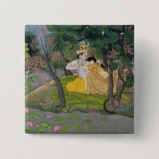 Radha und Krishna Umarmung in einer Waldung des Button (Vorderseite)