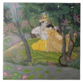 Radha und Krishna Umarmung in einer Waldung des Fliese (Vorderseite)