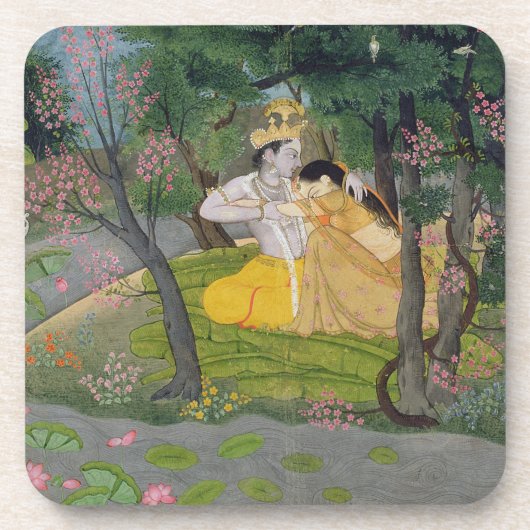 Radha und Krishna Umarmung in einer Waldung des Untersetzer (Vorderseite)
