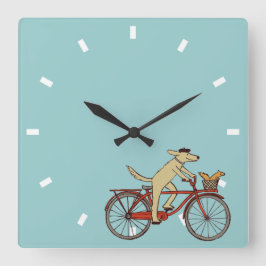 Radhund mit Eichhörnchenfreund | Fun Animal Art Quadratische Wanduhr