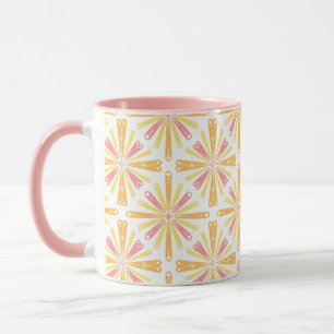 Radial Heart Sunburst Pattern Pink Gelb Tasse