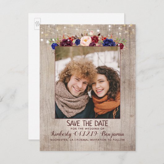Radialblüte Rustikales Foto Save the Date Ankündigungspostkarte (Vorne/Hinten)