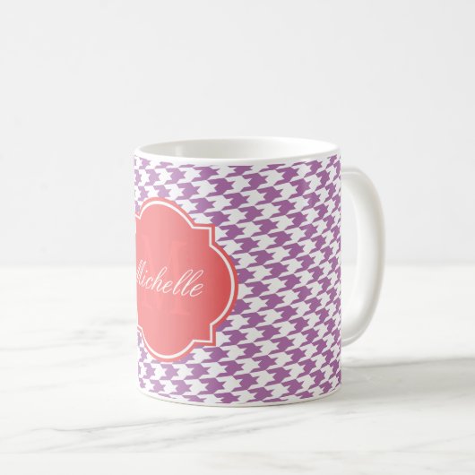 Radiale Orchid-Hahnentrittmuster-Monogramm-Tasse Kaffeetasse (VorderseiteRechts)