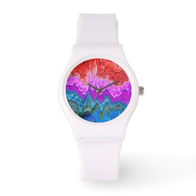"Radiale Reflektion" Farbenfrohe Abstrakte Kunst Armbanduhr (Vorderseite)