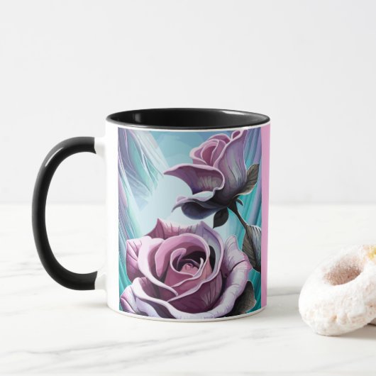 Radiale Rose: Perfekt rosa und Lila Petalen Tasse (Mit Donut)