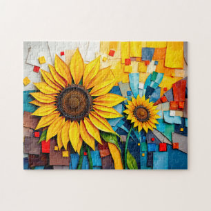Radiale Sonnenblume im modernen Abstrakten Stil Puzzle