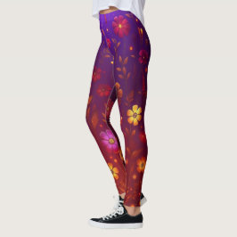 Radiale Wildblumen: Orange glühend und Lila Leggings