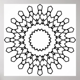 Radiales Blütenblatt-Mandala-Malvorlage Fettes Mus Poster