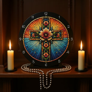 Radiales, florales, gefestigtes Glas Große Wanduhr