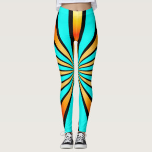 Radiales Muster Türkis Orange Schwarz Leggings
