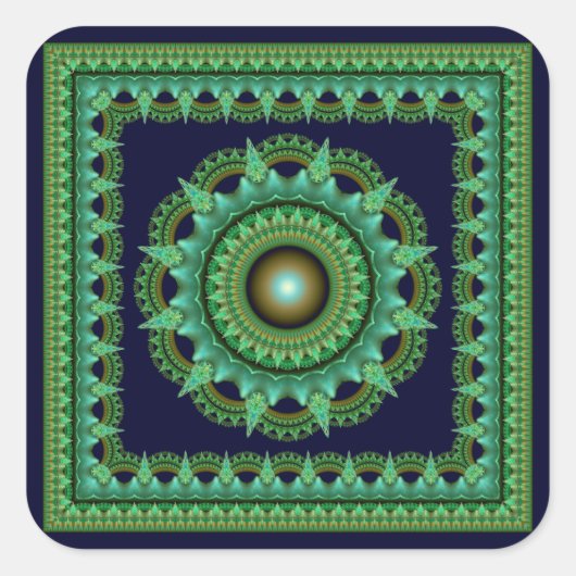 Radialfarbiger Mandala-Quadratzer Quadratischer Aufkleber (Vorderseite)