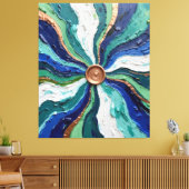 Radiant Abstract Swirl Art – Teal, Blue & Gold Tex Leinwanddruck (Insitu (Wohnzimmer))