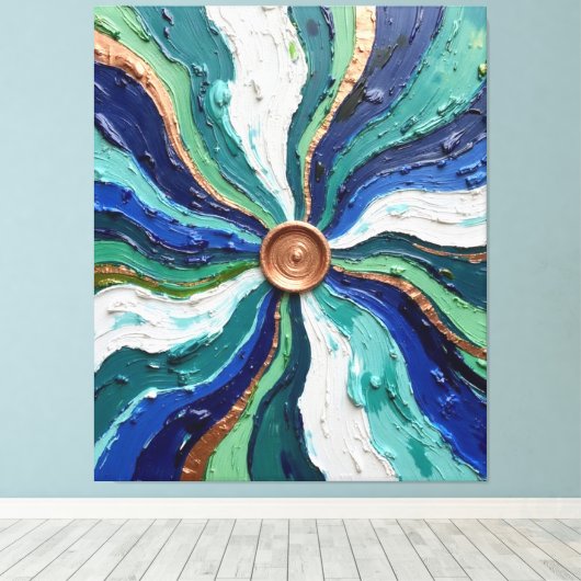Radiant Abstract Swirl Art – Teal, Blue & Gold Tex Leinwanddruck (Insitu (Holzboden))