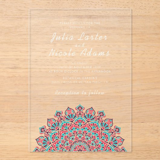 Radiant Airy Crescent Moon Mandala Wedding Acryleinladungen (Vorderseite)