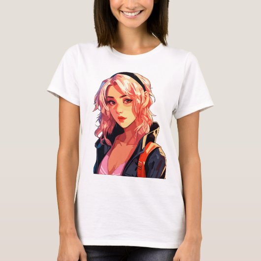 Radiant Anime Girl: Schöne Manga Kunst T-Shirt (Vorderseite)