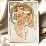 Radiant Art Nouveau Wedding Menu Card Einladung<br><div class="desc">Feiern Sie Ihre Hochzeit mit dieser im Jugendstil inspirierten Karte, einem Meisterwerk der Eleganz und der Kunst. Die Vorderseite ist mit einer fesselnden Figur mit fließenden aubralen Haaren versehen, die in pfirsichfarbenen und goldenen Tönen geschmückt ist und von komplexen kreisförmigen Mustern in Blau und Gold umgeben ist. Delikate Blumenmotive und...</div>