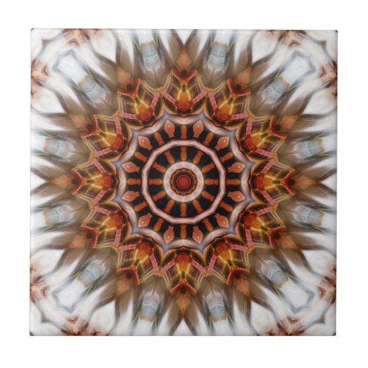 Radiant Bird Feather Kaleidoscope Mandala Tile Fliese (Vorderseite)