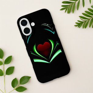 Radiant Black Neon Heart Energy Wings iPhone 16 Hülle