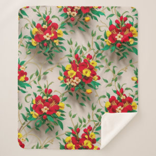 Radiant Bloom: Eine lebendige rote und gelbe Blüte Sherpadecke