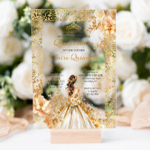 Radiant Bloom Floral Princess Gold Quinceanera