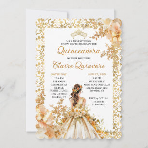 Radiant Bloom Floral Prinzessin Gold Quinceanera E Einladung