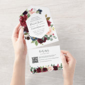 Radiant Bloom Floral Wedding QR Code All In One Einladung (Abreißen)