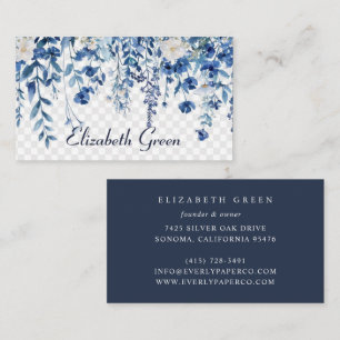 Radiant Bloom   Marineblaue Wasserfarbe-Floral-Ges Visitenkarte