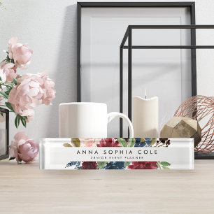 Radiant Bloom   Moderne Aquarellblumen Namensplakette