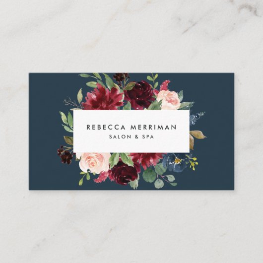 Radiant Bloom Navy & Burgundy Bloral Treuekarte (Vorderseite)