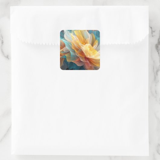 Radiant Bloom of Ethereal Petals in Light Quadratischer Aufkleber (Tasche)