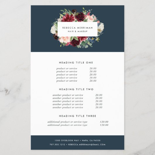 Radiant Bloom Pricing & Services Flyer (Vorne)