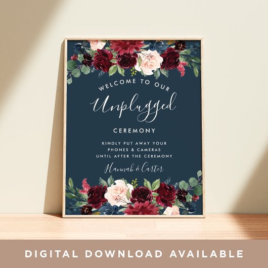 Radiant Bloom Unplugged Wedding Zeremony Sign Poster