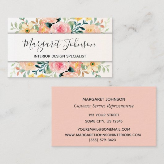 Radiant Bloom Watercolor Floral Feminine Visitenkarte (Vorne/Hinten)
